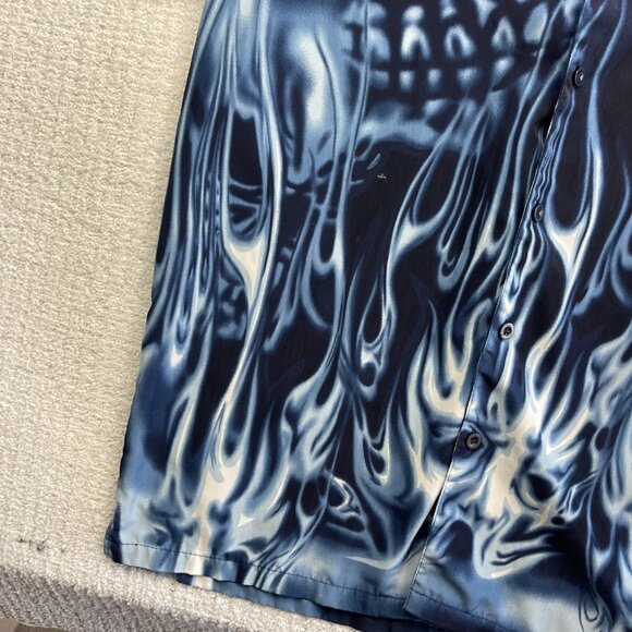 Y2K Urban Rags Skull Blue Flame AOP Shirt Black Men Sz 2XL Goth Cyber Punk Emo - Picture 6 of 16